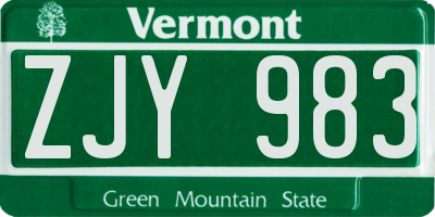 VT license plate ZJY983