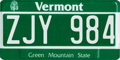 VT license plate ZJY984