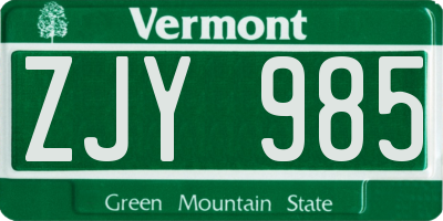 VT license plate ZJY985