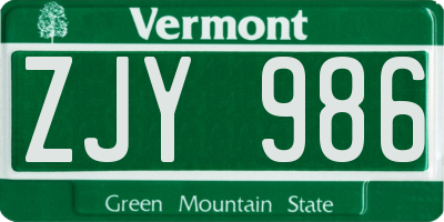 VT license plate ZJY986