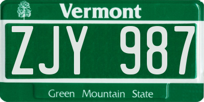 VT license plate ZJY987