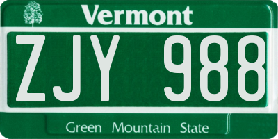 VT license plate ZJY988
