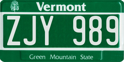 VT license plate ZJY989