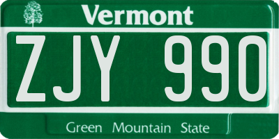 VT license plate ZJY990