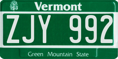 VT license plate ZJY992