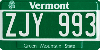 VT license plate ZJY993