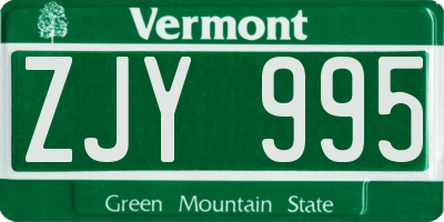 VT license plate ZJY995