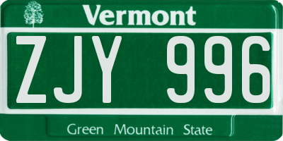 VT license plate ZJY996
