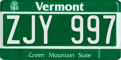 VT license plate ZJY997