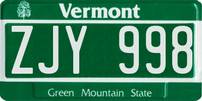 VT license plate ZJY998