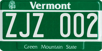 VT license plate ZJZ002