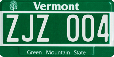 VT license plate ZJZ004
