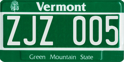 VT license plate ZJZ005