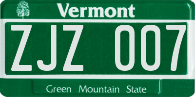 VT license plate ZJZ007