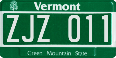 VT license plate ZJZ011