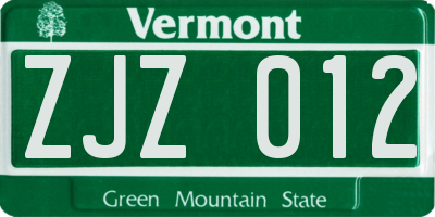VT license plate ZJZ012