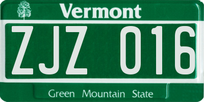 VT license plate ZJZ016