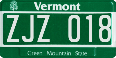 VT license plate ZJZ018