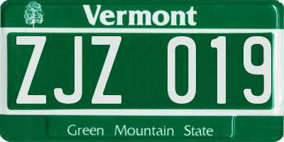 VT license plate ZJZ019