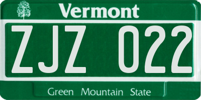 VT license plate ZJZ022