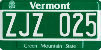 VT license plate ZJZ025