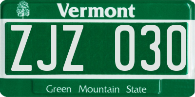 VT license plate ZJZ030