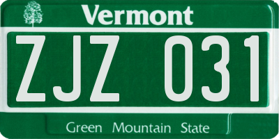 VT license plate ZJZ031