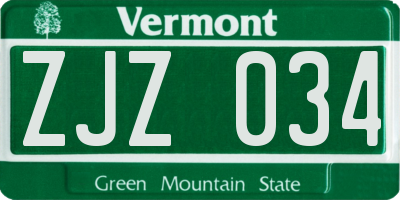 VT license plate ZJZ034
