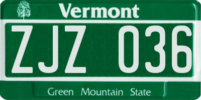 VT license plate ZJZ036