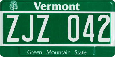 VT license plate ZJZ042