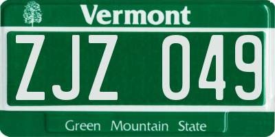 VT license plate ZJZ049