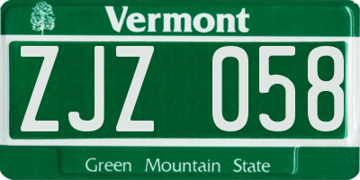 VT license plate ZJZ058