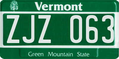 VT license plate ZJZ063