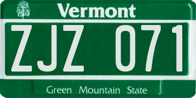 VT license plate ZJZ071