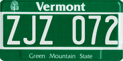 VT license plate ZJZ072