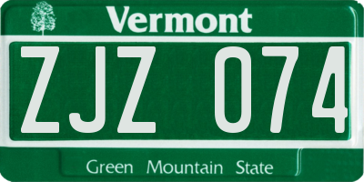 VT license plate ZJZ074