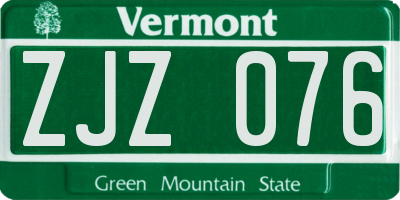 VT license plate ZJZ076