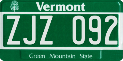 VT license plate ZJZ092