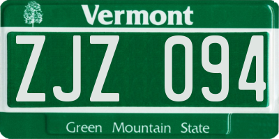 VT license plate ZJZ094