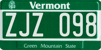 VT license plate ZJZ098
