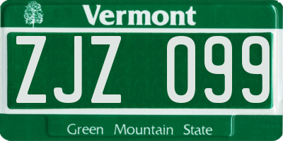 VT license plate ZJZ099
