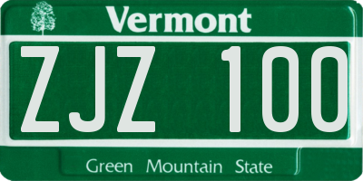 VT license plate ZJZ100