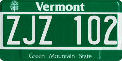 VT license plate ZJZ102