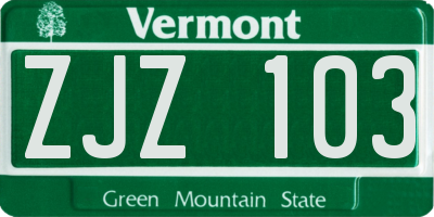 VT license plate ZJZ103