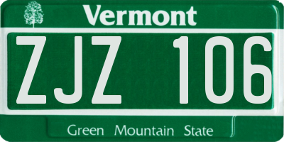 VT license plate ZJZ106