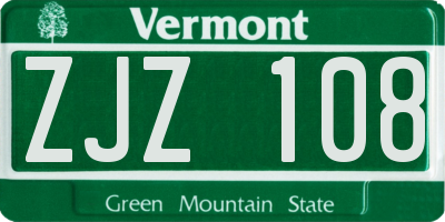 VT license plate ZJZ108