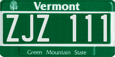 VT license plate ZJZ111