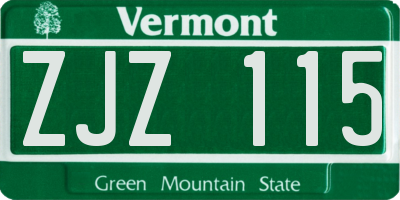 VT license plate ZJZ115