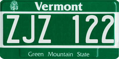 VT license plate ZJZ122