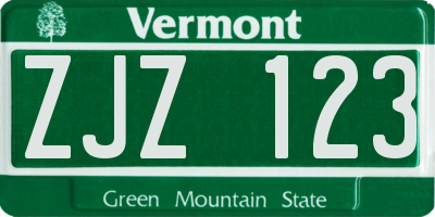 VT license plate ZJZ123